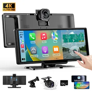 2026 Display Screen Upgraded Wireless CarPlay for Android iPhone 4K Dash Cam 1080P Backup Camera Mirror Link Voice Control Bluetooth GPS AUX FM Portable Adapter for In-Car Entertainment