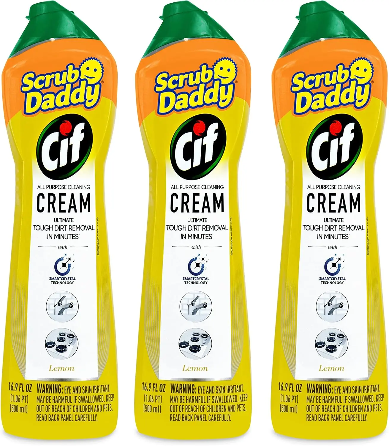 Scrub Daddy Cif Crystal Lift Natural Blend All-Purpose Cleaning Cream - 3 Bottles (16.9oz Each), Multi-Surface Household Cleaner for Kitchen, Glass, Chrome, Granite