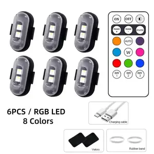 6 Pack RGB LED Strobe Lights with Remote Control - Multiple Lighting Modes USB Rechargeable Wireless Flash Warning Light for Car Motorcycle Drone Bike Boat Aircraft Airplane Truck Accessories, Car Exterior Anti-Collision Decorative Signal Lamp for Night