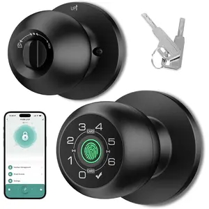 Fingerprint  Door Knob with Fingerprint & Keypad, App Controlled Biometric Keyless Entry Door Lock for Bedroom, Storage Room, Apartment,Office, Hotel(Black)-HL-7