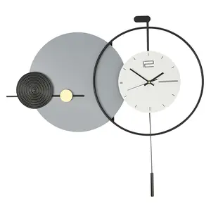 CNCEST Large Modern Wall Clock with Pendulum for Living Room No Warranty Decorative Timepiece Black & White Design