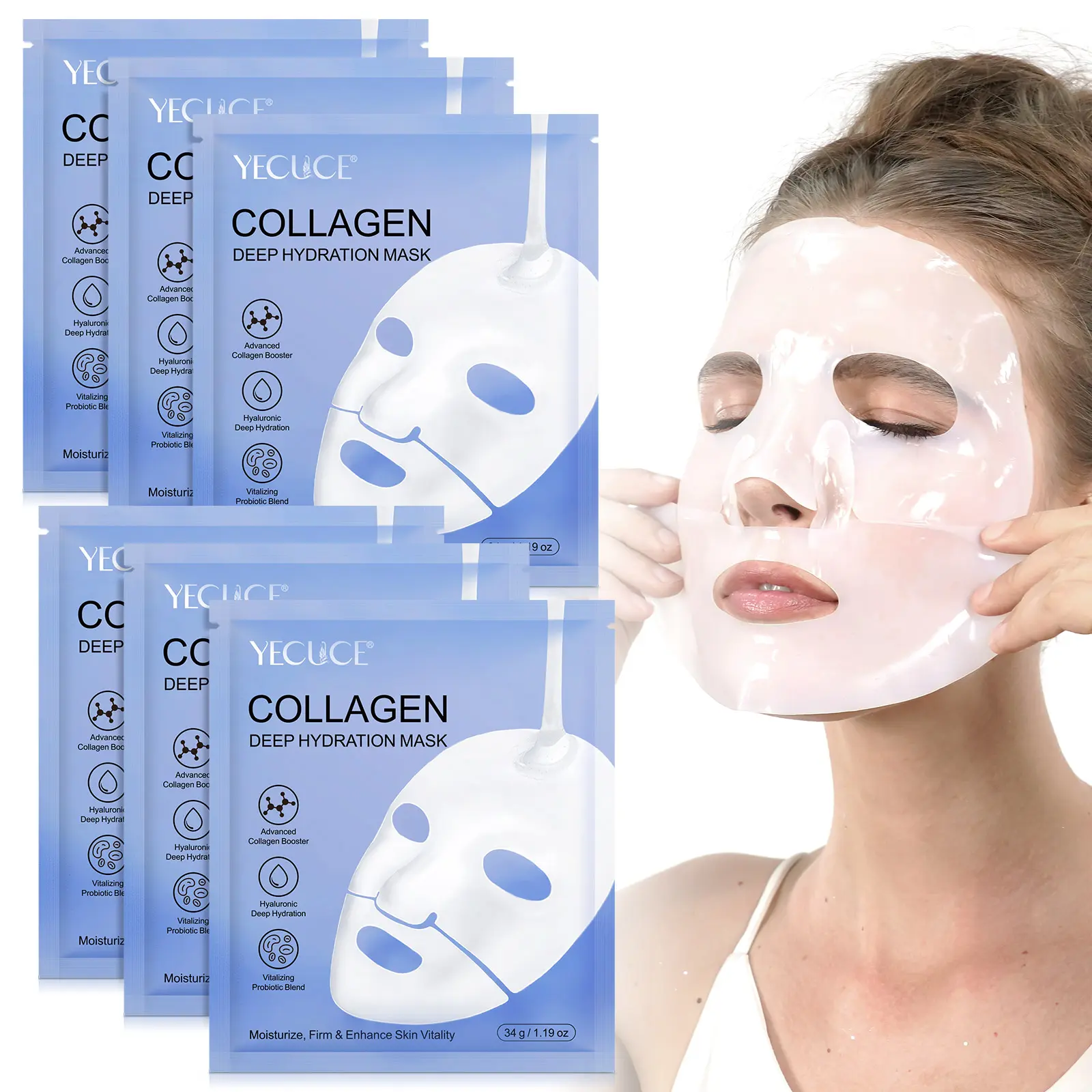 Yecuce Bio-Collagen Hydrating Face Mask Set - 6-Piece Night Wrapping Hyaluronic Acid Moisturizer, Firming, Anti-Aging, Deep Skincare for Adult Glowing, Elastic Skin, Hydrating Mask, Collagen Face Masks campingessentials