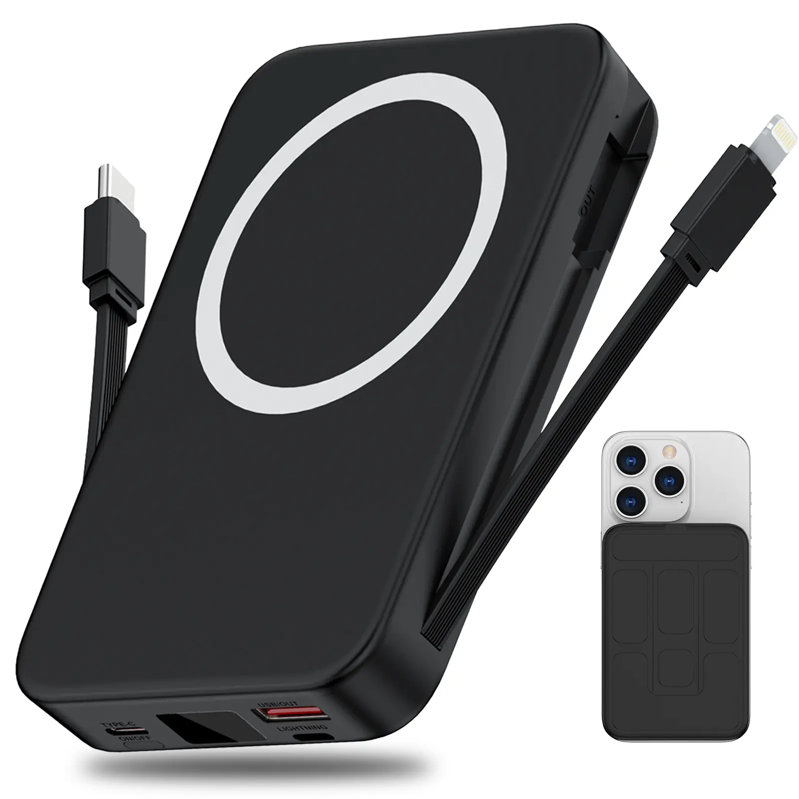 Magnetic Mobile Power Bank with Cable, 10000mAh Portable Compact Wireless Charger with 22.5W PD Fast Charging and LED Display, Rechargeable Battery Pack Compatible with iPhone 17/16/15/14/13/12 Pro/Pro Max, Magnetic Powerbank