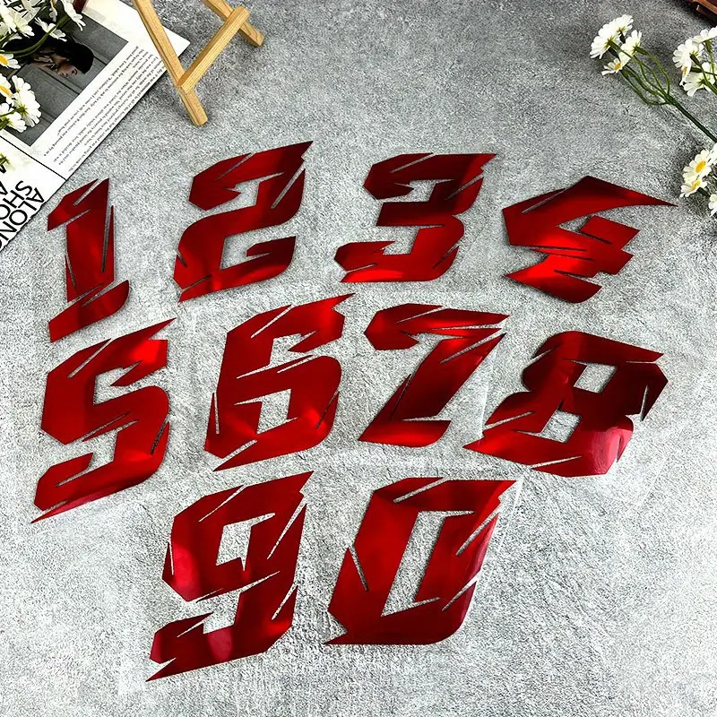 1PC Personalized colorful red laser number car sticker, waterproof and durable scratch cover, suitable for car body, bumper, triangle window, glass and metal surface, universal racing style DIY decorative self-adhesive sticker