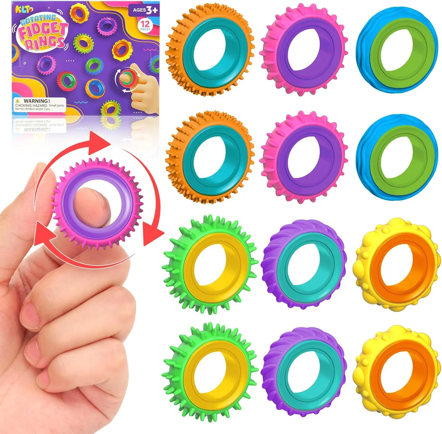 Backtoschool - Party Pack Sensory Ring Fidget Toys, Soft Stress Relief Spinners for ADHD & Autism, Fun Desk Toys & Party Favors Lesong Toys