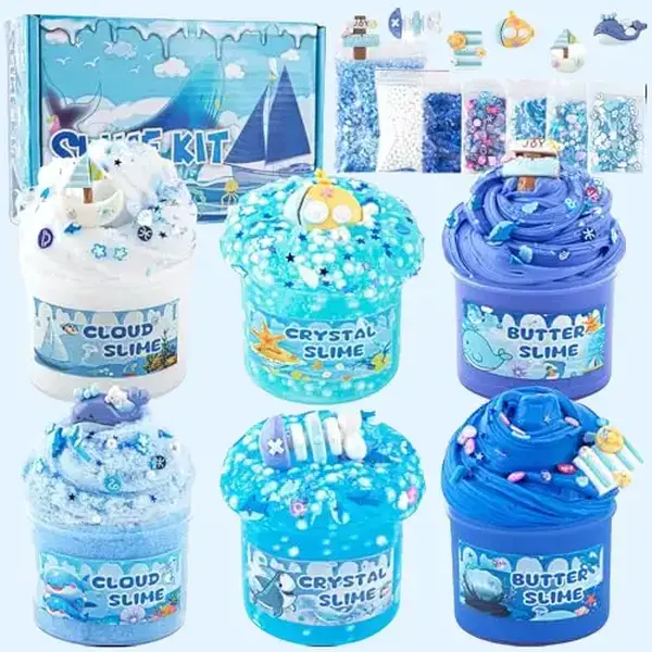 Unleash endless creative fun with the 6-Pack Blue Slime Kit, featuring smooth butter and cloud textures for the ultimate sensory birthday gift!