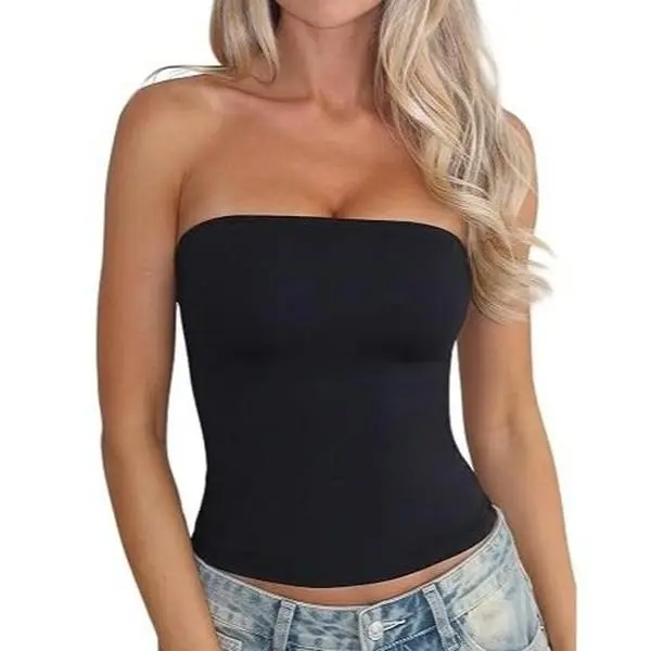 QINSEN Women's Seamless Tube Top Double Lined Strapless Bandeau Summer Slim Fit Going Out Tank Tops