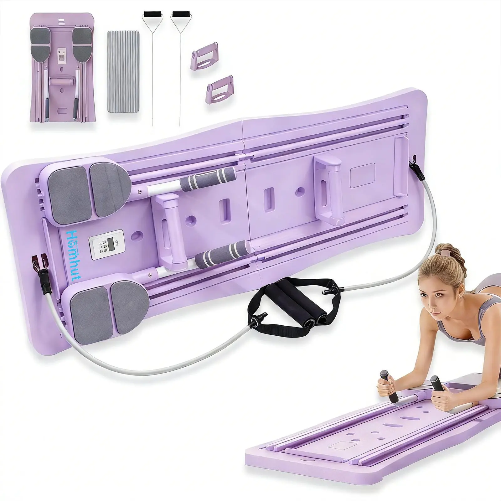 Compact Folding Pilates Reformer, Multi-functional Core Strength Training Board for Home Workouts, 300 lbs Capacity, Full Body, 300Lbs Capacity, Home Gym Accessories, Fitness Workout Accessories, Strength Training Accessory