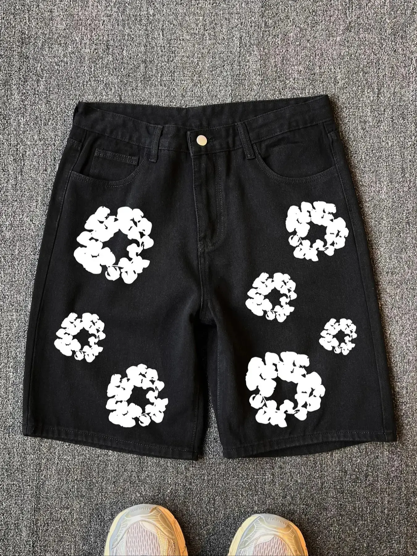 Men's Ditsy Floral Print Denim Shorts, Casual Jorts, Loose Casual Comfy Jean Shorts for Summer, Fashion Men's Bottoms for Daily Wear, Cotton, Casual Relaxed Shorts, Lightweight Casual Shorts