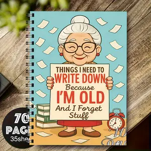 Spiral coil binding diary interesting old humorous notebook-"I need to write down things because I am old and have a bad memory", spiral notebook with lovely cartoon design, very suitable for office or use, suitable for school notebook.