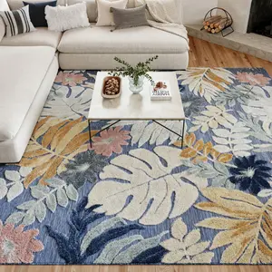 Nourison Suncoast Tropical High-Low Flatweave Rug, Indoor/Outdoor, Easy Cleaning, Island Escape Themed, Leaf Motif, Tropical Vibe