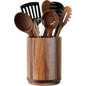 Utensil Holder, Acacia  Kitchen Utensil Holder for Countertop, 360?Rotating Cooking Utensil Crock for Kitchen Counter, 7.2" Large Utensil Organizer for Spatula