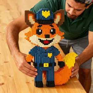 Fox Officer 3D Puzzle Building Blocks Decoration, Bookshelf Home Office Cabinet Decor, Party Living Room TV Stand Display Gift, Crafts