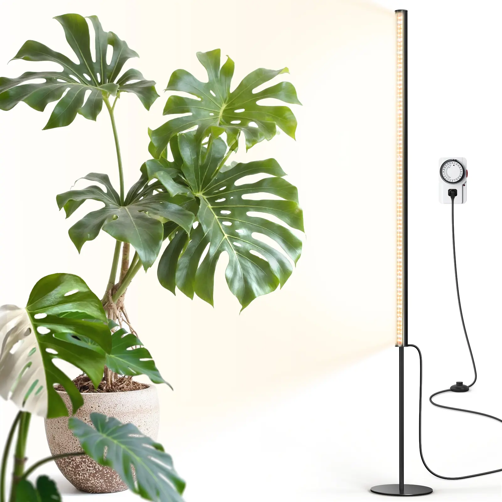 Barrina T1S Standing Grow Light for Indoor Plants with Timer, 65W 660nm High PPFD Full Spectrum, Tera Series Vertical Grow Lights Adjustable Height 5FT-5.6FT, Foot Switch, Non-Glare Design, Black