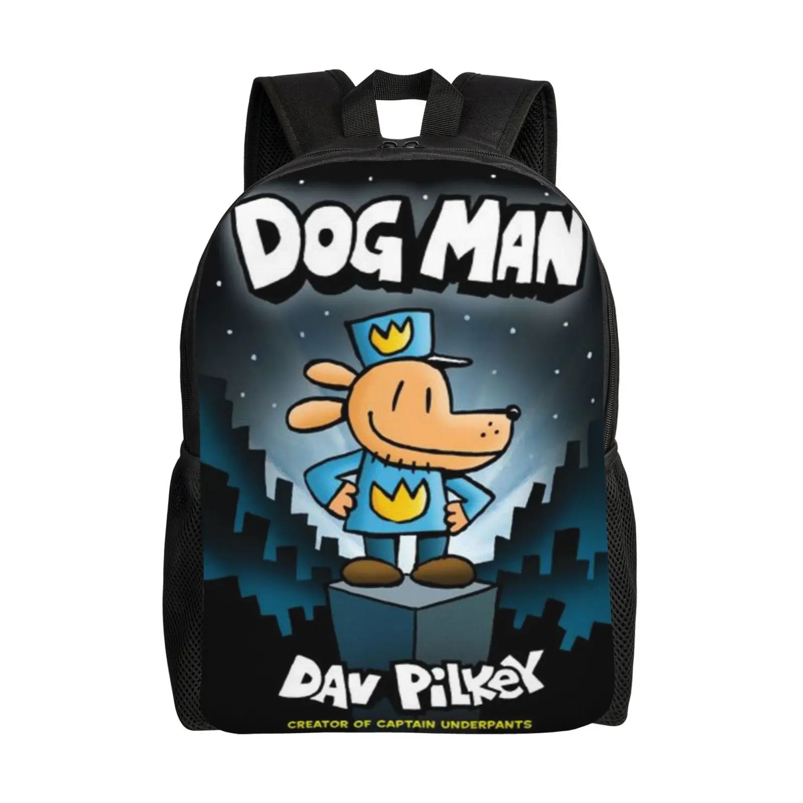 Cartoon Dog man 17 Inch Backpack Dogman books series Laptop Daypack Aesthetic Dogman Carry On Backpack for Travel College Hiking Women Men for festivals, birthdays, parties gifts