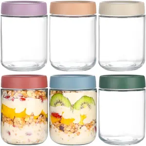 Overnight Oats Containers with Lids 16 oz Glass Jars 6 Pack Glass Mason Jars with Airtight Lids, Perfect for Oats, Yogurt, Chia Pudding