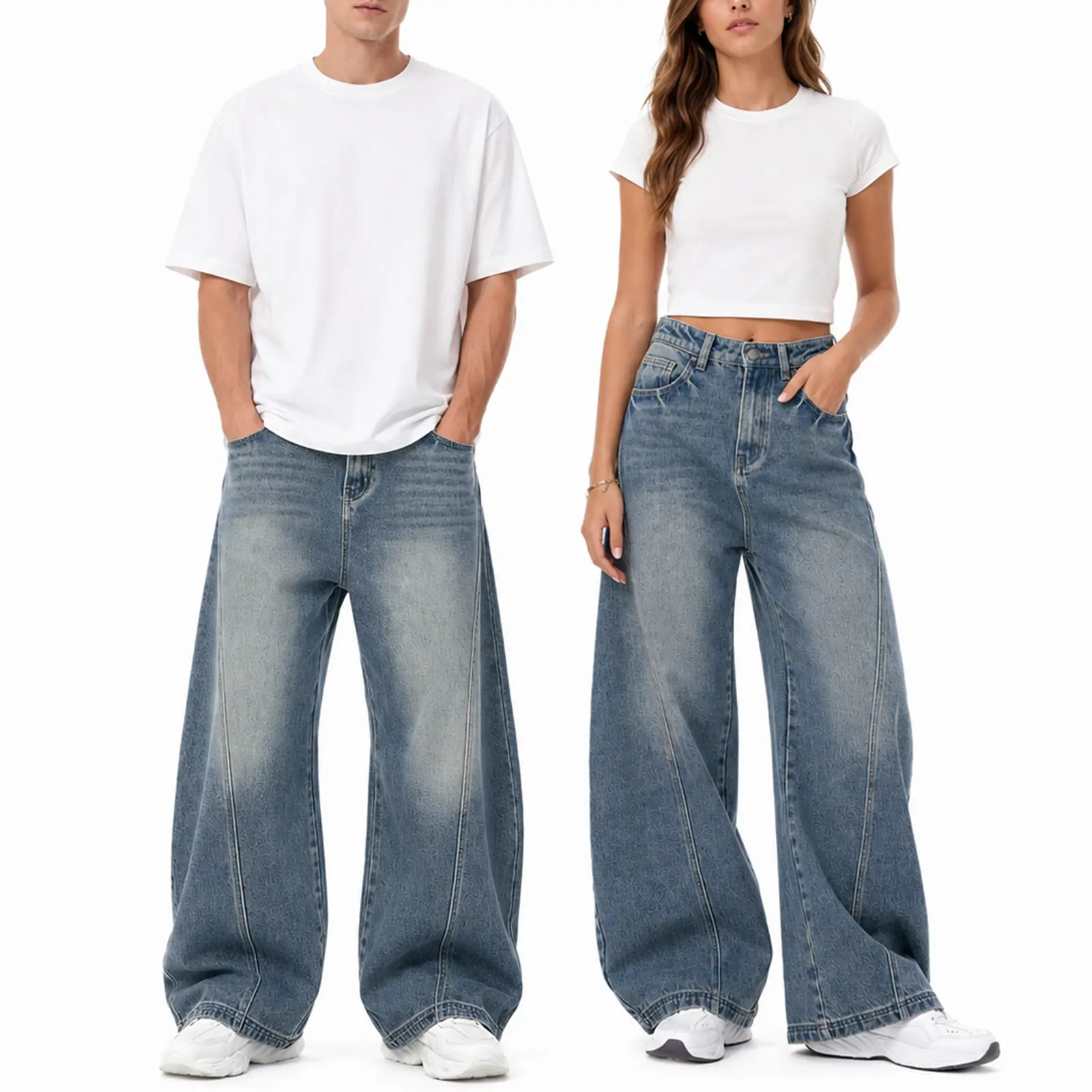 FAIABLE Baggy Jeans Vintage Denim Pant Petite Pants for Women Barrel Leg Mid-Low Waist Boyfriend Streetwear Unisex Y2K Loose Fit Jean Fashion Casual Clothes