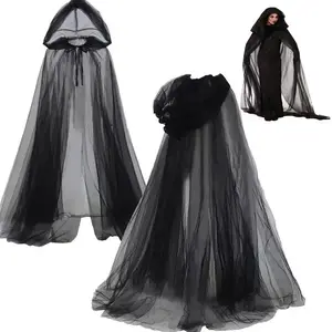 Halloween Adult Hooded Cape, Sheer Dark Style Cloak, Witch Queen Cosplay Costume, Perfect for Halloween Parties & Dress-Up Events