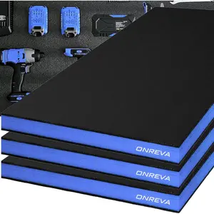Tool Box Foam 22x18x2 inch 3Pack, Foam Inserts for, Polyethylene Sheets for Toolbox Hard Case, Tool Shadow Insert, Kaizen Organizer Sheet, Black with Blue