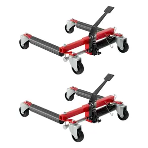 Heavy Duty Hydraulic Car Wheel Dolly Set – 3,000 lbs Capacity, Quick Release Pump, Foot Pedal, Smooth Rolling Casters for Tire Repair and Garage Storage – Red