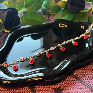 Scarlet Rose Evil Eye Bracelet - 14k Gold plated
