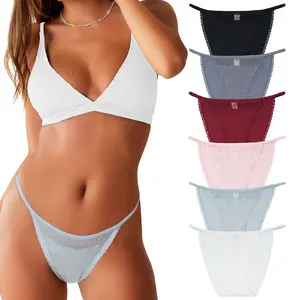 LEVAO Cotton Underwear for Women Sexy String Bikini Panties Lace Cut Out Ladies Stretch Cheeky Briefs 6 Pack S-XL