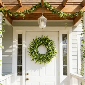 Spring and Summer Artificial Eucalyptus Tree Garland | Classic plastic resin wood green garland, suitable for front doors, spring home decoration, all-year-round indoor and outdoor walls, windows, doorways, porches, farmhouses, party, wedding decorations.