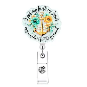 Letter & Anchor Retractable Badge Reel, 1 Count/20pcs Acrylic ID Holder with Clip for Nurses, Doctors, Students & Office Staff