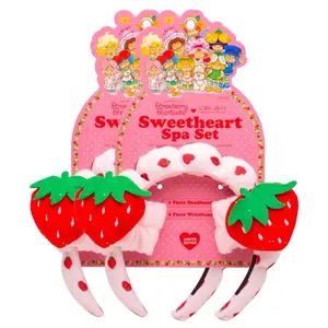 CELAVI Strawberry Shortcake Sweetheart Spa Headband and Wristband Set - 3PC Set with Strawberry Designs and Pink Frame