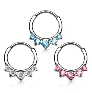 Surgical Steel Septum Clicker Round 16 & 14 Gauge with Five CZ Gem