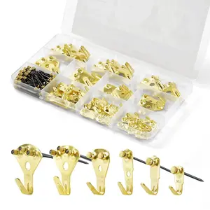 VEVOR 130 Pieces Picture Hanging Kit, 10lb, 20lb, 30lb, 50lb, 75lb and 100lb Picture Hangers, Metal Pictures Hanging Hooks with Nails for Mirror, Painting, Photo Frame on Drywall Wooden Wall, GoldVEVOR Super Brand Day