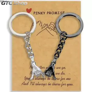 2Pcs Pinky Promise Matching Jewelry Set Couple Best Friend Necklace Keychain Sweet Cute Daily Ornament Romantic Fashion Accessory Exquisite Matching Decoration Perfect Surprise Gift For Lovers Family Friendship Daily Commemoration Present