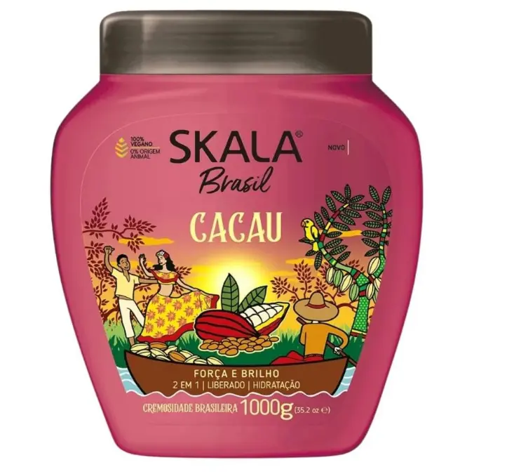 Skala Brasil Cacau 2-in-1 Treatment Cream & Leave-In Conditioner, Deep Hydrating Moisturizer to Repair Weak, Dull Hair, Enhances Natural Curls, 35.2 oz, Single, Bouncy Curls, Cocoa Extract, Youth, Haircare, Moisture, Curl Routine