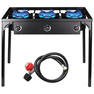 GEEKHOM 3 Burner Propane Stove Outdoor Gas Stove Portable Propane Burner High Pressure Camp Stove 225,000 BTU Stove Propane with Adjustable PSI Regulator and Detachable Legs for Camping Backyard Cooking