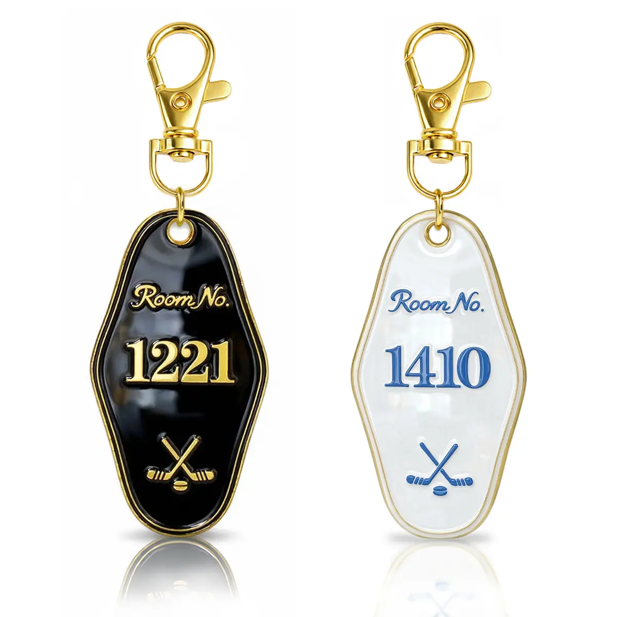 Matching Keychain Set for Couples & Best Friends, 2-Piece Vintage Metal Motel Key Tags with Heated Hockey Rivalry Design & Secret Message