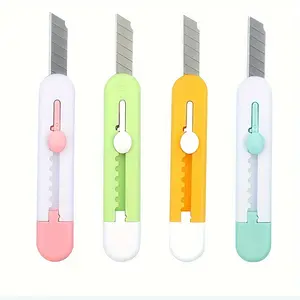 4pcs Retractable Compact Box Cutter Set - Plastic & Steel Construction with Safety Lock, Keychain Hole, Rear Clip - 9x2 cm/3.54x0.79 inches Office Cutting Supplies for Crafting, Office Use (Convenience) Portability