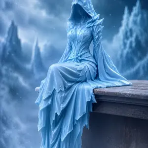 3D Printed Ice Elemental Shelf Sitter Statue - Hooded Mystic Decor