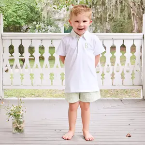 Light Green Gingham Polo Short Set - Boys 2Pc Outfit