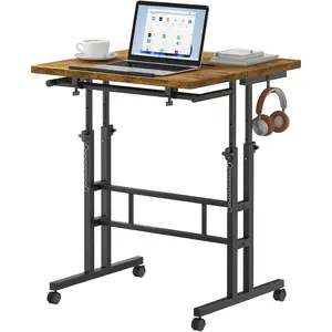 23.6" Square Rolling Desk with Storage, Split Top Computer Table on Wheels, Small Space Sit Stand Study Desk for Dorms, Apartments & Bedrooms