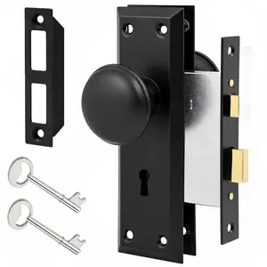 Teilmix Vintage Mortise Lock Set with Antique Door Knobs, Heavy-Duty Rustproof Zinc Alloy Dual-Key Action Pre-Assembled Interior Door Lock, Fits 1-3/8" to 1-3/4" Entryway Replacement, Matte Black