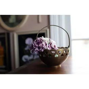 Heart Brass Basket- Purple flowers
