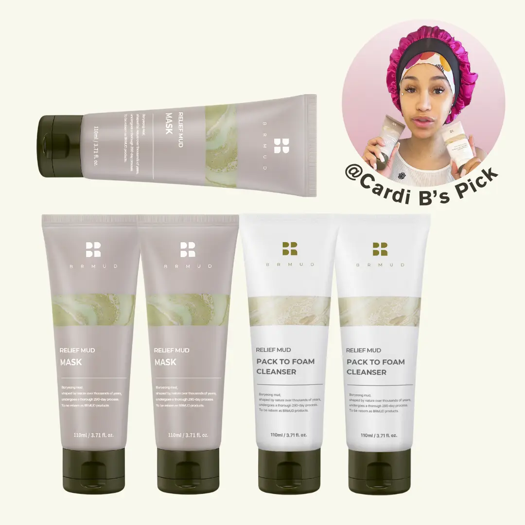 [Cardi B’s Pick] BRMUD Glow & Detox Skin Care Pack - 2+2+1 FREE Items, Free Mud Mask Gift, Gentle Daily Foam Cleanser, Deep Pore Care, Smoothing, Oily Skin Purify