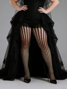 Plus Size Round Hole Fishnet Tights, Sexy Cute Hot Style, Butterfly Pattern, All Seasons, Daily Wear, Spring Fall, Womenswear