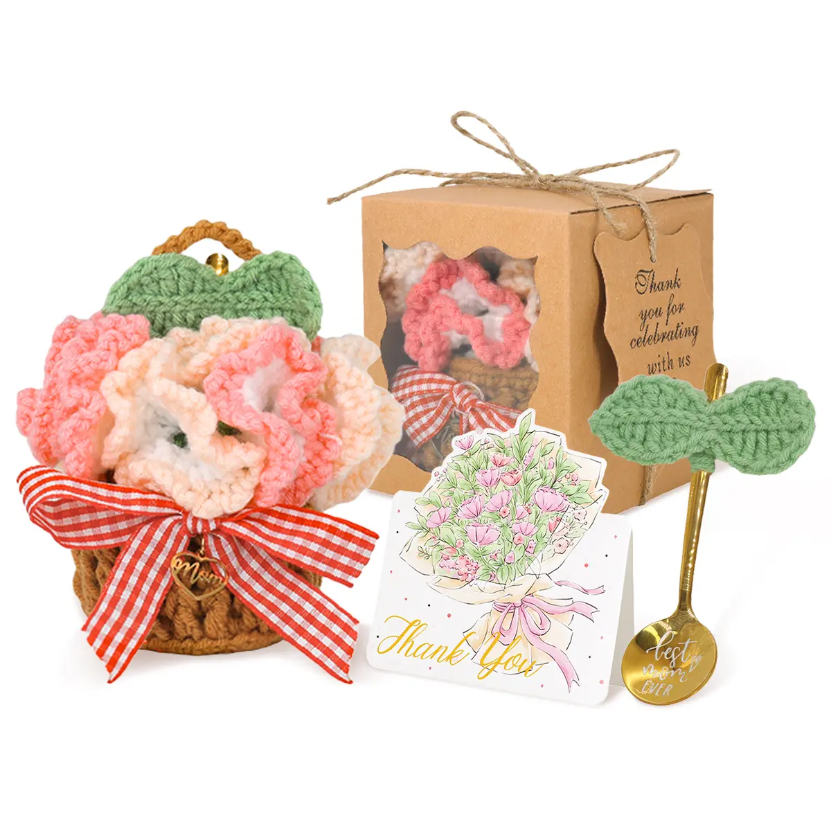 Everything She Needs to Feel Loved - Gift box · Crochet bouquet · Greeting card · Woven basket — ready to give, no wrapping needed