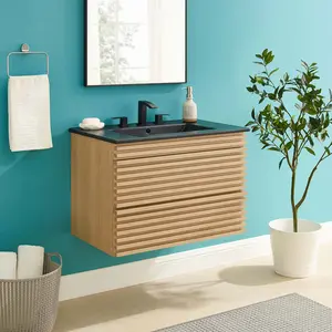 Modway Render 30" Wall-Mount Bathroom Vanity in Oak Black