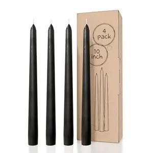 CANDWAX 10 inch Taper Black Candles Set of 4 - Dripless Tall Unscented Black Tapered Candle Sticks - Perfect for Household Decor, Dinner, Thanksgiving Centerpiece or Halloween Décor