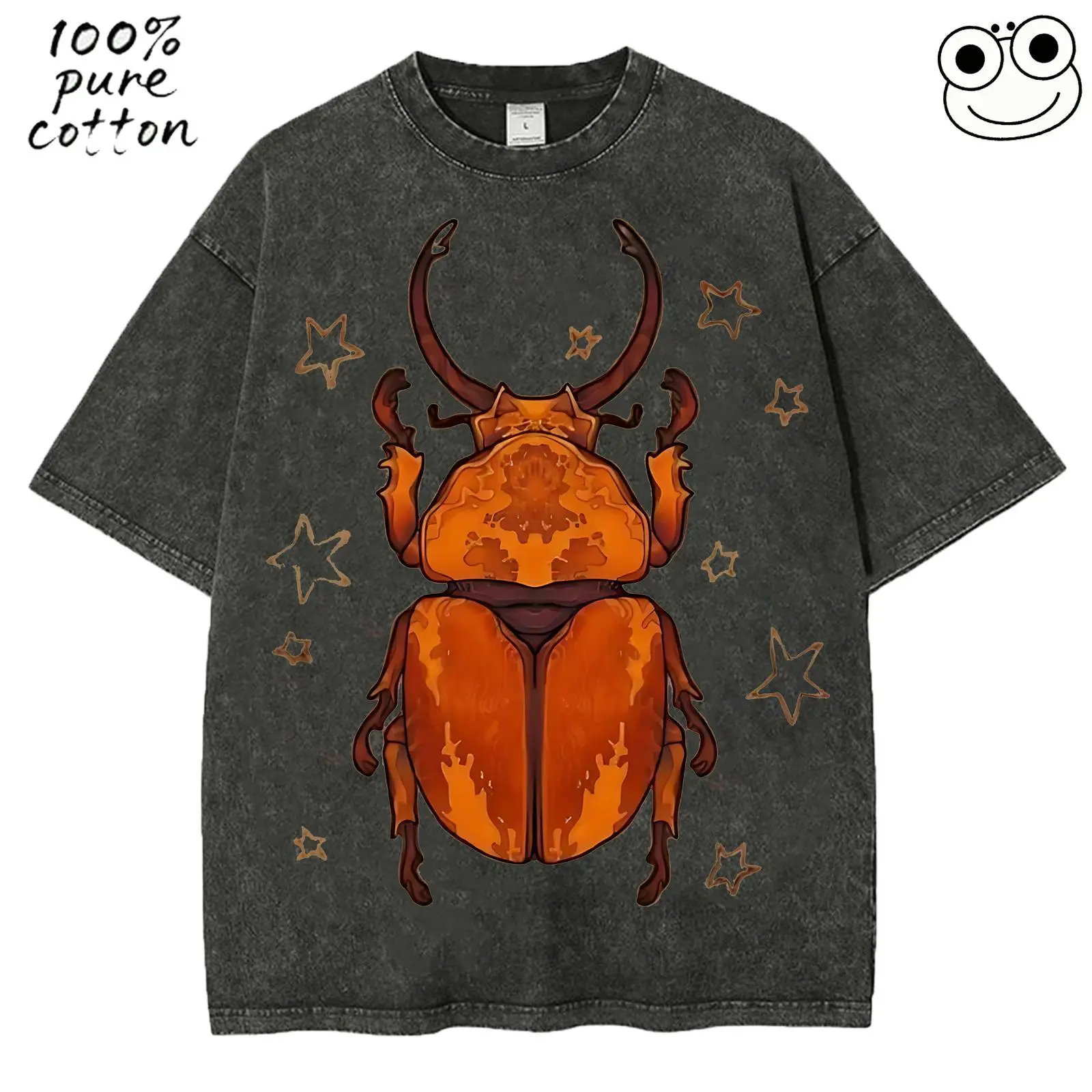 Sparkling Bug Neutral Retro Washed T-shirt - Broken Coloful T-shirt - Size 3XL Large - Short sleeved Washed Shirt - Natural Theme Streetwear Funny and cute clothing graphic tees graphic t shirts graphic tees women tiktok shop deals festival gift