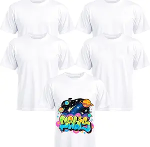 Joyclub 5 Pack Sublimation Blanks Bulk Wholesale White Polyester T Shirts for Heat Transfer Unisex Crew Neck Short Sleeve DIY