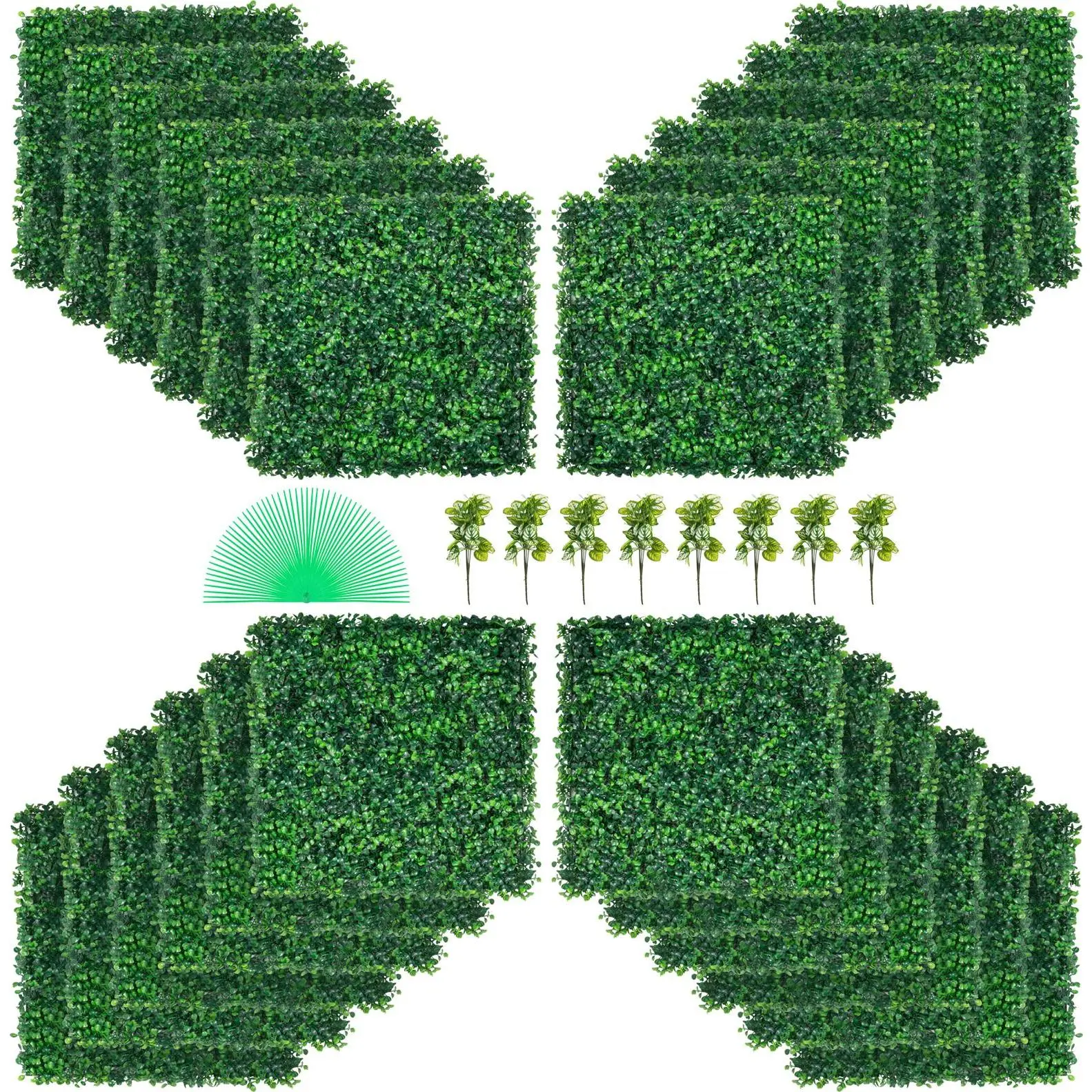【Summerfinds】VEVOR Artificial Boxwood Panel UV 24pcs Boxwood Hedge Wall Panels Artificial Grass Backdrop Wall 20\" X 20\" 4 cm Green Grass Wall Fake Hedge for Decor Privacy Fence Indoor Outdoor Garden Backyard
