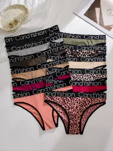 12-Pack Women's Low Waist Bikini Briefs Panties, Soft Athletic Underwear with Stylish Letter Bands, Fits Sizes S-Xl, Summer Womenswear, Lingerie, Elastic Undergarments, Soft Comfy Panty, Elastic Knit Underwear